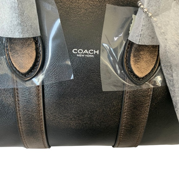 Coach Loved Leather Compass 25 Duffle Bag Black Tan Zip Top Detachable Strap NWT - Picture 7 of 16